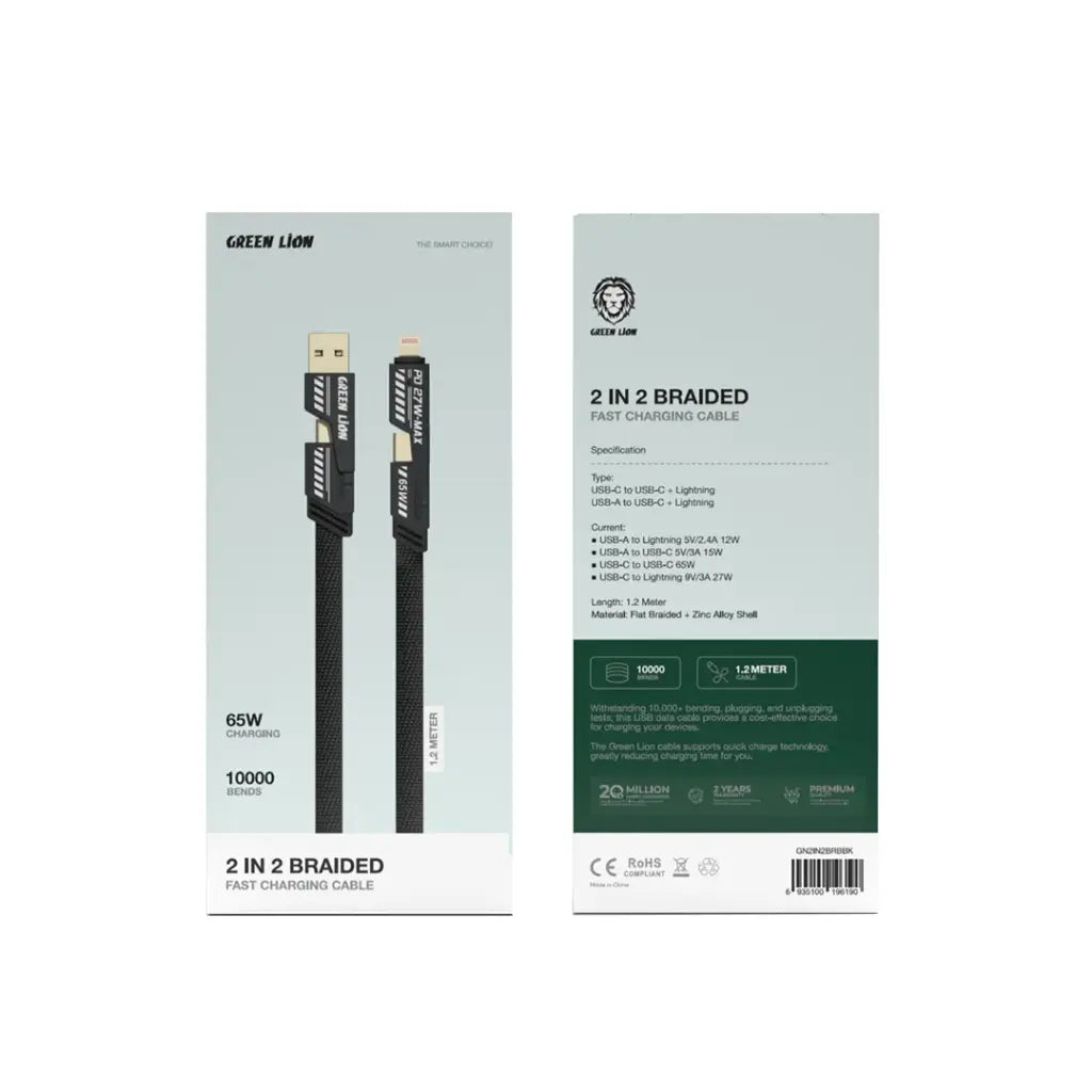 Green Lion 2 in 2 Braided Cable C to C+L and A to C+L 1.2m