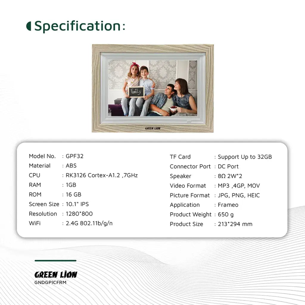 Green Lion Digital Picture Frame Touch Screen Display 10.1 Inch